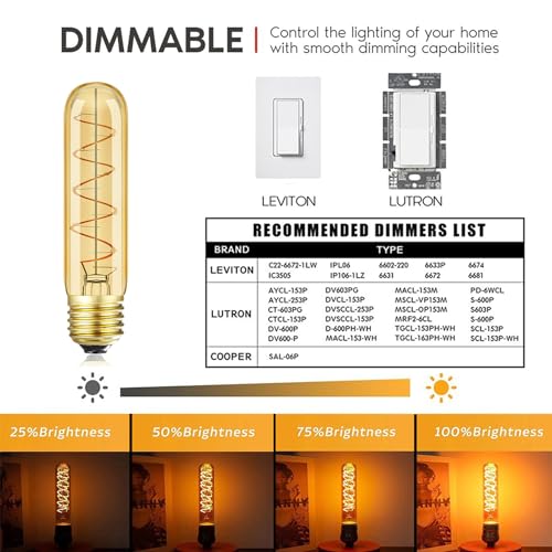 Vintage T10 LED Edison Light Bulb Super Thin Filament (5.1in(130mm)-6Pcs)