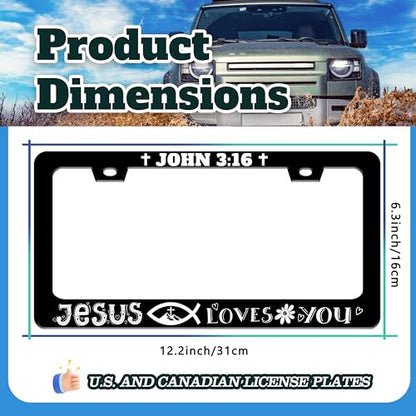 John 3 16 Christian Cross License Plate Frame Stainless Steel 6 X 12 Inch (John 3:16 Jesus Loves You)