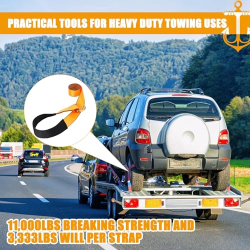 8 Pack Lasso Tow Truck Straps with D Ring 11 (2" X 8 ft / Orange)