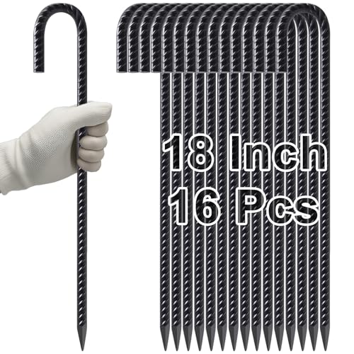 Rebar Stakes 18 Inch J Hook Heavy Duty (J-18 Inch-16 Pcs / J-18 Inch-Φ3/8"-Black)