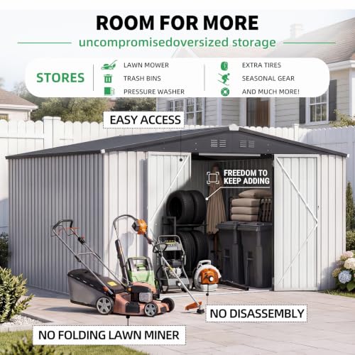 12' x 12' Large Waterproof Metal Outdoor Storage Shed (WHITE / 12x12)