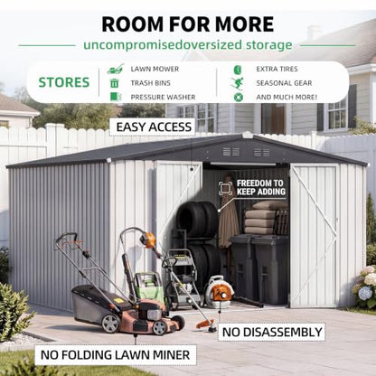 12' x 12' Large Waterproof Metal Outdoor Storage Shed (WHITE / 12x12)