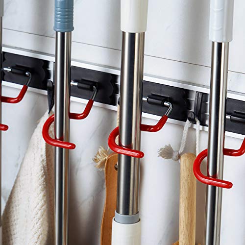 Wall Mounted Mop and Broom Holder Stainless Steel S Type Broom Rack Anti (4 Positions)