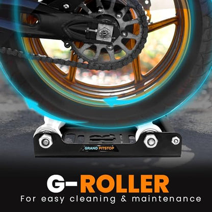 Motorcycle & Powersports Maintainence Stand Wheel Cleaning Wheel Roller Stand for tire Cleaning & Chain Lubrication (Black)