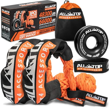 Synthetic Soft Shackle & Recovery Ring Kit (1/2" x 22" Shackles+ Black Ring)