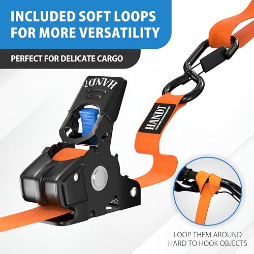 USA Based Retractable Ratchet Straps (1in x 6ft - 2 Pack / Orange)