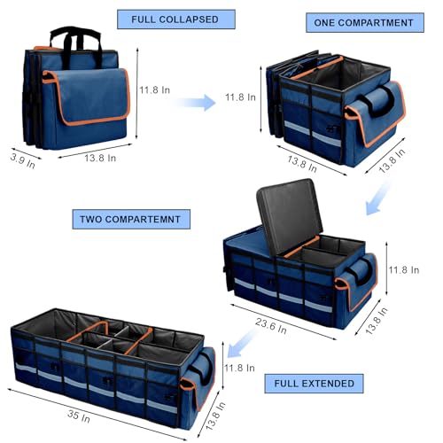 Car Trunk Organizer and Storage with Removable Leakproof Cooler Bag (Blue / Large)