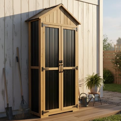 Outdoor Storage Cabinet with Shelf (Brown / 28"x13"x67")