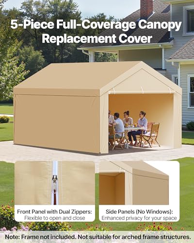 Carport Replacement Canopy Cover (Beige / 10x20ft)