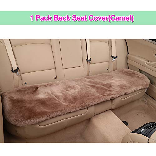 Genuine Sheepskin Car Rear Seat Cover for Fuzzy Fur Wool Cushion (Camel)