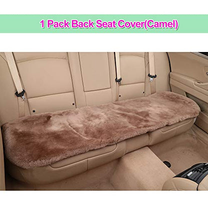 Genuine Sheepskin Car Rear Seat Cover for Fuzzy Fur Wool Cushion (Camel)