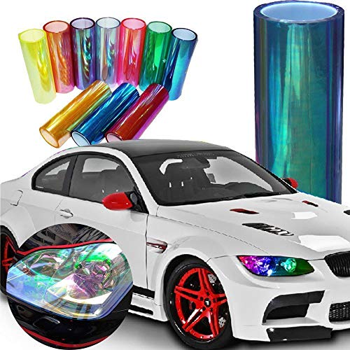 12 by 48 inches Self Adhesive Shiny Chameleon Headlights Tail Lights Fog Lights Films (Fluorescence Yellow)