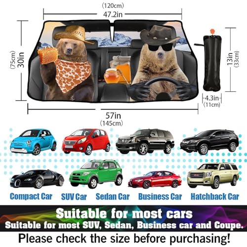 Bear Driver Car Windshield Sunshade Umbrella Car Foldable Umbrella Sunshade for Front Window UV Reflector Auto Windshield Umbrella Sun Shades Cover for Most Vehicles 57'' X 30'' (57'' X 30'' / style-AB29)