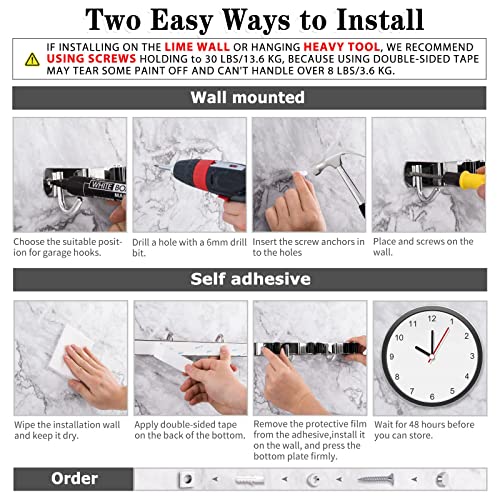 Broom Holder Wall Mount (2 Racks & 3 Hooks (Silver) - 1 Pack)