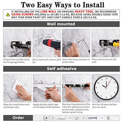 Broom Holder Wall Mount (3 Racks & 4 Hooks (Silver) - 1 Pack)