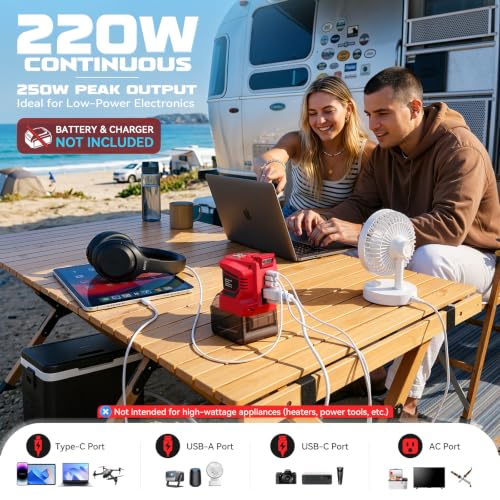 220W Power Inverter Compatible with Milwaukee 18V Battery (2-pack / Red)