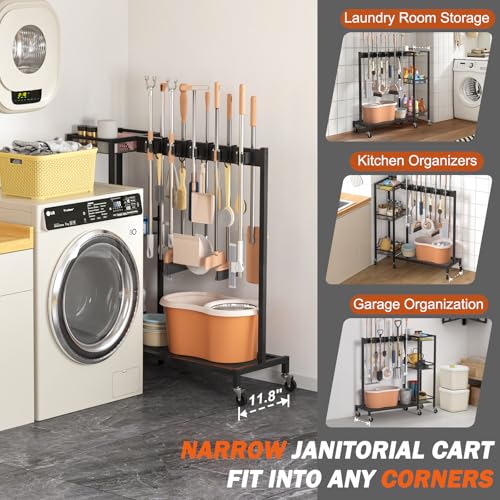 Broom Holder with Cleaning Supplies Organizer (Large)