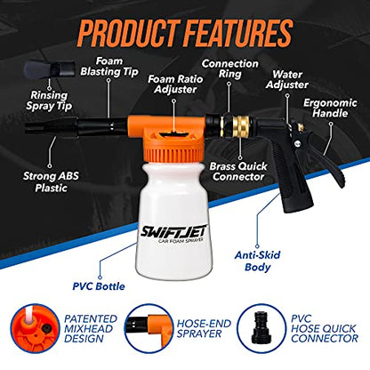 Car Wash Foam Gun + Microfiber Wash Mitt (Orange Foam Gun with Mitt)