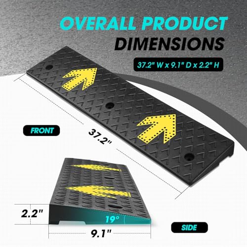 2pcs 2.2" Rise Rubber Arrow Curb Ramp Heavy Duty Loading Driveway Ramps Threshold Ramp 37.2" W x 9.1" D x 2.2" H for Loading Dock (2.2 in 2pcs w/Arrow)