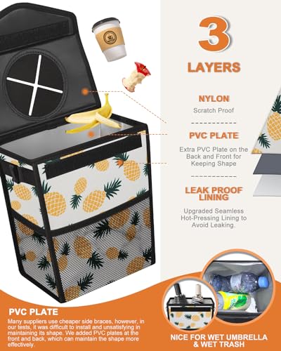 Car Trash Can with Lid Leakproof Car Garbage Bag Vehicle Trash Bin (2 Gallons / Pineapple Print)