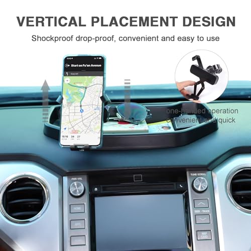 Black ABS Car Center Console Dash Table Storage Tray Fit for Toyota Tundra 2014 (With Mobile Phone Holder(B))