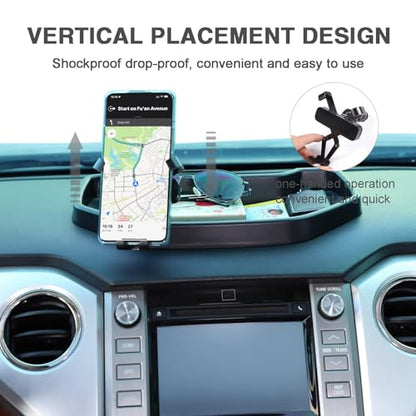 Black ABS Car Center Console Dash Table Storage Tray Fit for Toyota Tundra 2014 (With Mobile Phone Holder(B))