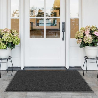 Sturdy Front Door Mat (4' x 6' (Rectangular) / Black-mess)
