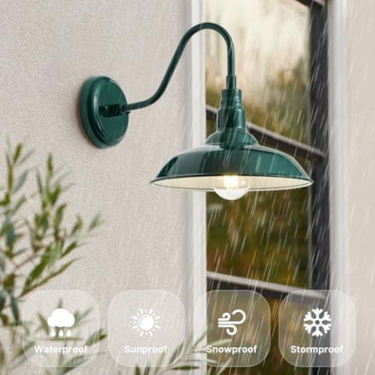 10‘’ Dome Outdoor Gooseneck Barn Light Fixture with Wall Mount (Green / 10" Dome)