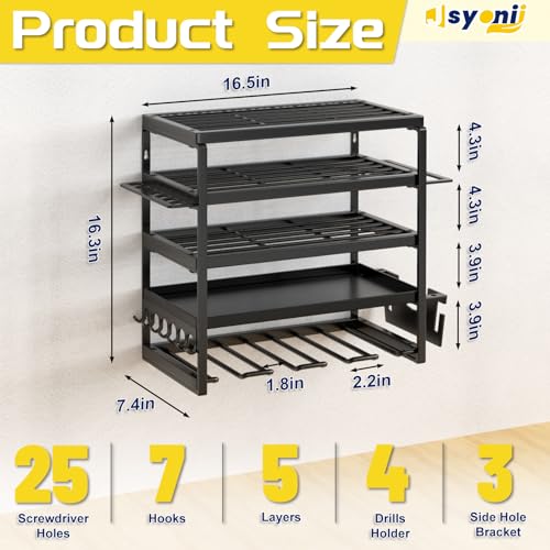 Power Tool Organizer Wall Mount (5-Tier 4 Drill Holders)