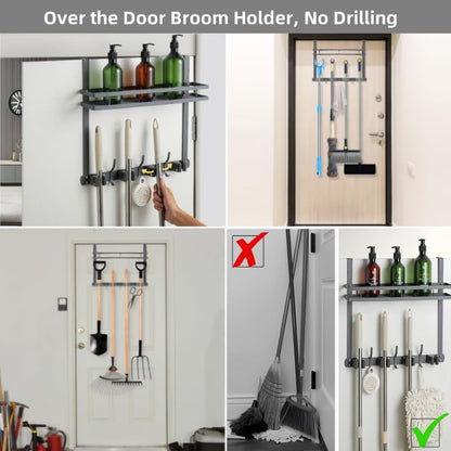 Over the Door Heavy Duty Metal Broom & Mop Holder (grey)