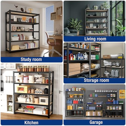 5 Tier Black Shelving with Board (Black / 48"W x 24"D x 72"H)