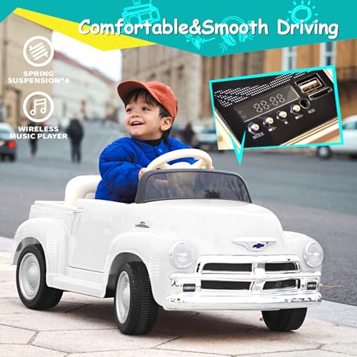12V Kids Ride on Car Licensed Chevrolet 3100 (12v White)