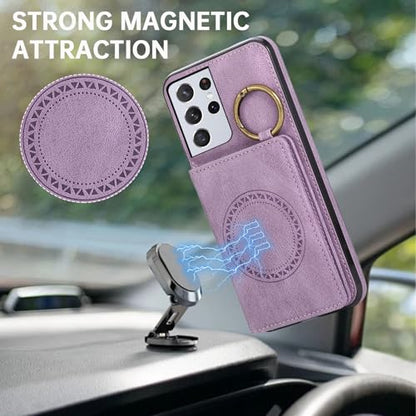 Compatible with Samsung Galaxy S21 Ultra 5G Wallet Case Screen Protector Crossbody Shoulder Strap Ring Buckle Stand Card Holder Phone Cover for S21ultra 21S S 21 21ultra G5 Women Men Purple (Purple / for S21 Ultra)