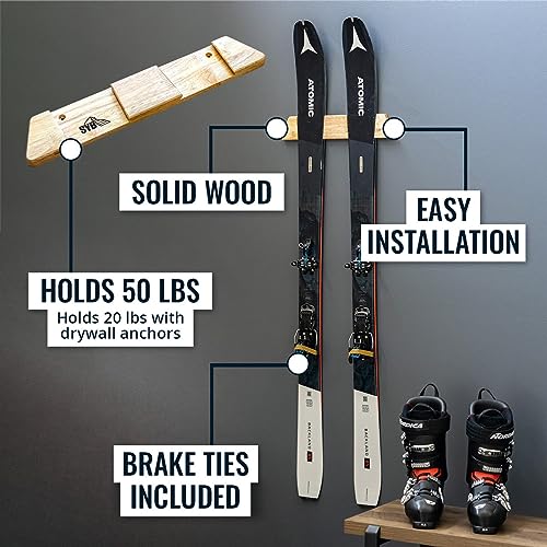 Horizontal Wood Ski Rack Wall Mount (Large)