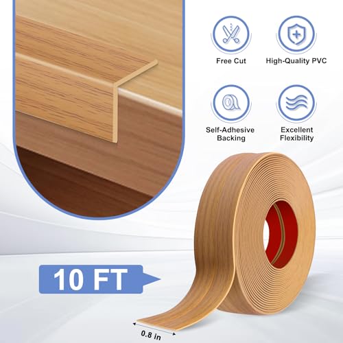 Wall Corner Protector Moulding Trim Peel and Stick (Light Brown Wood / 0.8 In x 10 Ft)