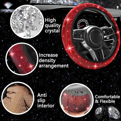 27 PCs Red Bling Car Accessories Set for Women (Red Diamond)