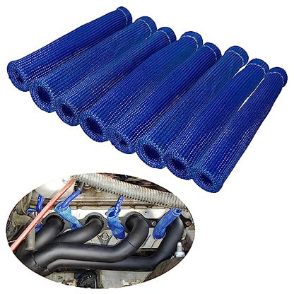 Spark Plug Wire Heat Shield 8PCS Spark Plug Boots Thermal Protection Sleeve 1200 Degree 6 inch Heat Cover Wrap for Car Truck (blue)