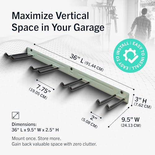 Garage Tool Organizer (36" Heavy Duty Steel Rack | 4 Hooks | Holds 250lbs / CACTUS)
