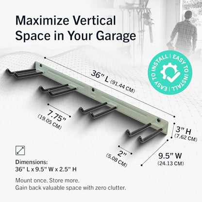 Garage Tool Organizer (36" Heavy Duty Steel Rack | 4 Hooks | Holds 250lbs / CACTUS)