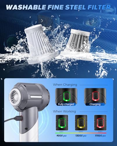 Handheld Car Vacuum Cordless Portable 17000PA Foldable HL133 Silver (Silver)