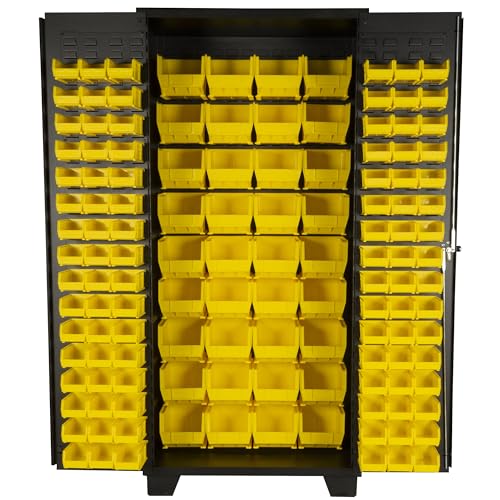 Tool Storage Cabinet with Bin Mounts (Yellow / 132 bins, 36” W x 24” D x 78” H)