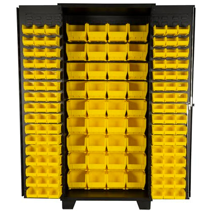 Tool Storage Cabinet with Bin Mounts (Yellow / 132 bins, 36” W x 24” D x 78” H)