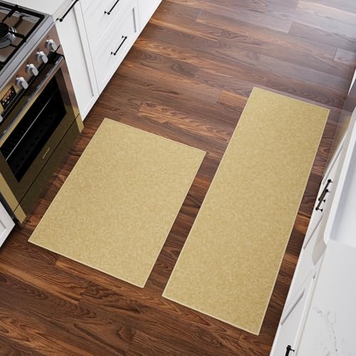 Kitchen Rug Set of 2 (Solid Beige)
