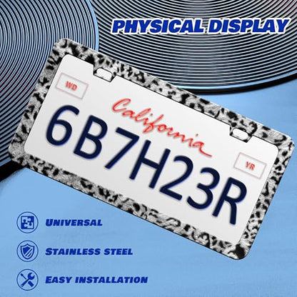 Grey Black Leopard Print License Plate Frame Cheetah License Plate Frames (Grey Black Leopard Print)