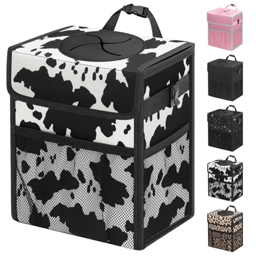 Car Trash Can with Lid (2.5 Gallons / Cow Print)
