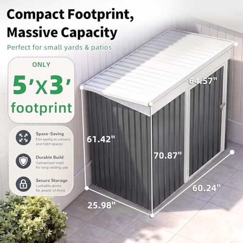 3' x 5' Outdoor Metal Storage Shed (Dark Grey / 3x5)
