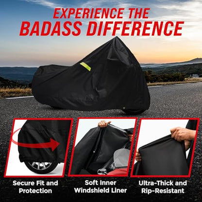 All Season Motorcycle Cover for Mid (Badass Black / [M] 96"L x 38"W x 55"H)