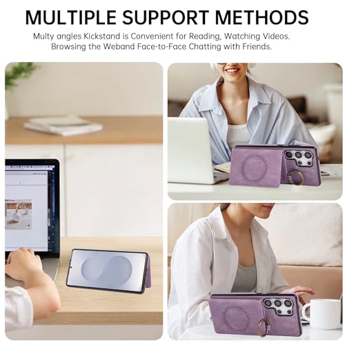 Compatible with Samsung Galaxy S23 Ultra 5G Wallet Case and Screen Protector Crossbody Shoulder Strap Stand Card Holder Magnetic Car Mount Cell Phone Cover for S23Ultra 23S 23Ultra Women Men Purple (Purple / for S23 Ultra)