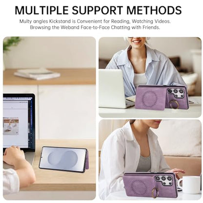 Compatible with Samsung Galaxy S26 Ultra 5G Wallet Case and Screen Protector Crossbody Shoulder Strap Ring Buckle Stand Card Holder Magnetic Car Mount Phone Cover for S26Ultra 26S S 26 26Ultra Purple (Purple / for S26 Ultra)