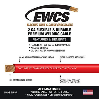 2 Gauge Premium Extra Flexible Welding Cable 600 Volt (25-feet)